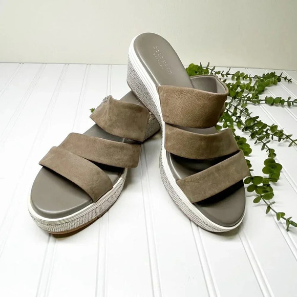 Cole Haan Light Brown Gray and White Strappy Wedge Sandals Women's Size 8 - Picture 3 of 7
